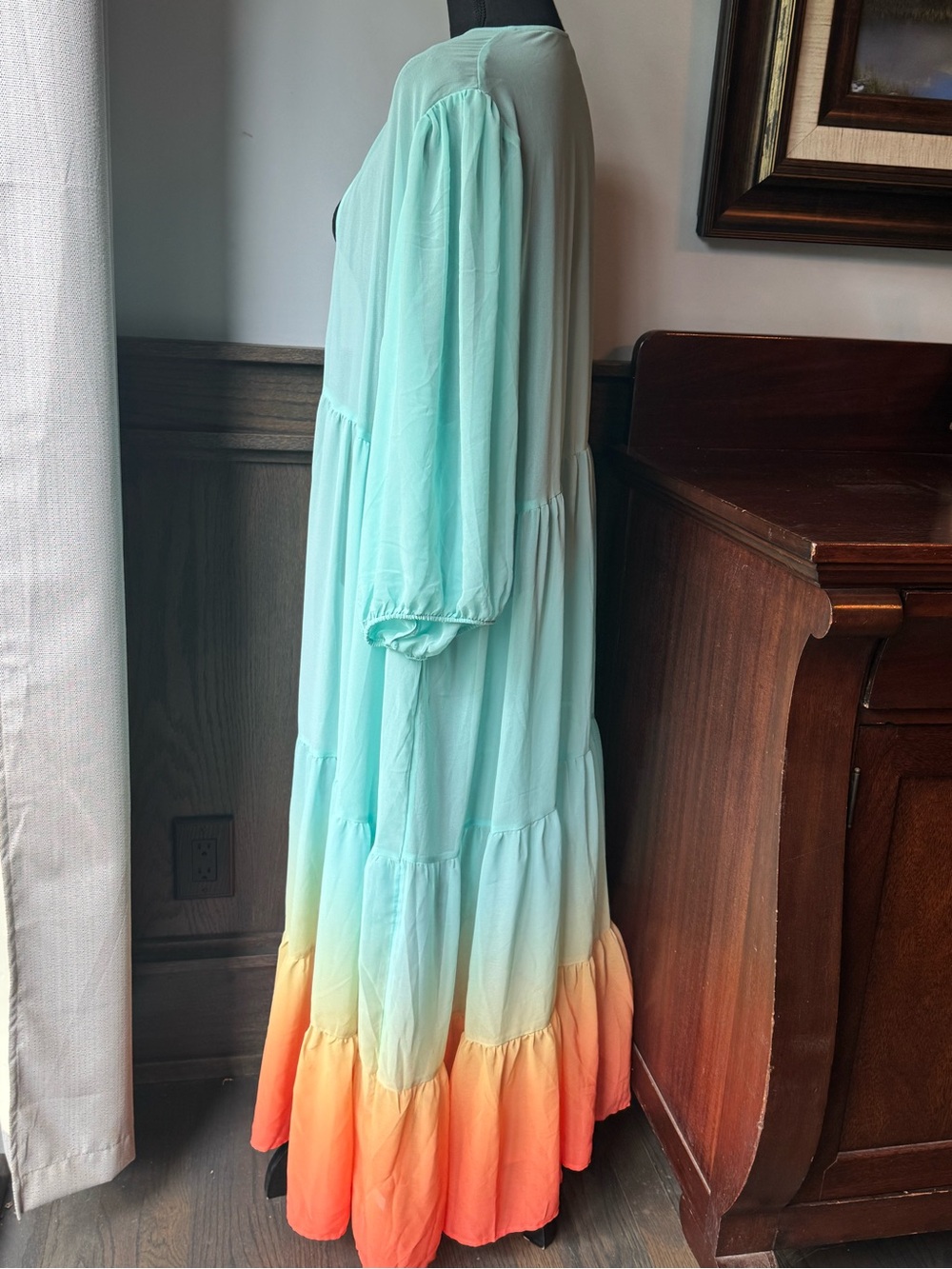 Torrid Light Aqua to Coral Ombre rainbow Maxi Kimono 5X - Picture 3 of 6
